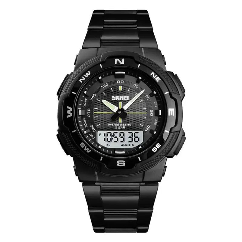 Casual Sport Watches for Men Wrist Watch Man Fashion Wristwatch Dual Time Outdoor Sports Waterproof Steel Band Electronic Watch