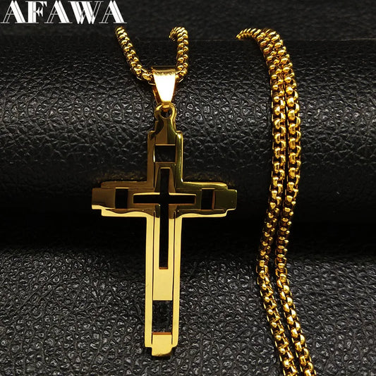 Cross Pendant Stainless Steel Male Necklace for Man Women Gold Color Men'S Chain Necklaces Jewelry Cadenas Para Hombre N6054S02