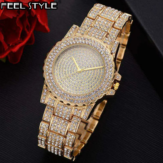 Iced Out Watches Luxury Date Quartz Wrist Watches with Micropave CZ Stainless Steel Watch for Women Men Jewelry