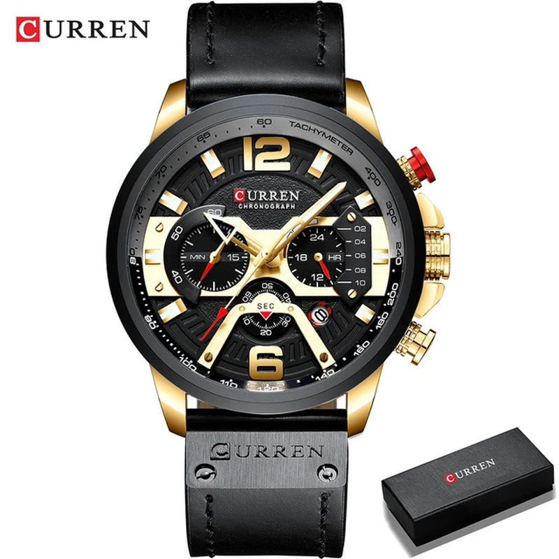 2021  Men Watches Top Brand Luxury Blue Leather Chronograph Sport Watch for Men Fashion Date Waterproof Clock Reloj Hombre
